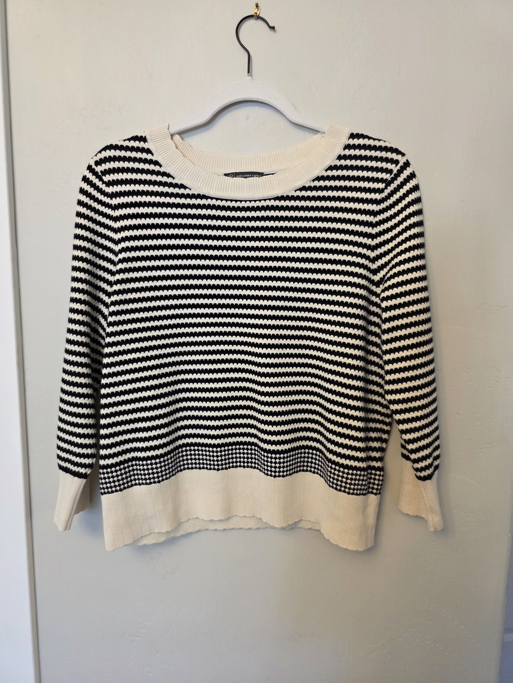 Adrianna Papell Black & White Striped Crewneck Sweater